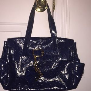 9 West knobby Black patten leather shoulder bag.